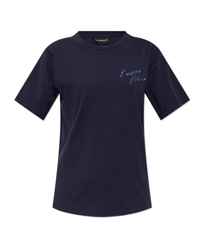 

Футболка с разноцветной вышивкой логотипа. Emporio Armani, синий