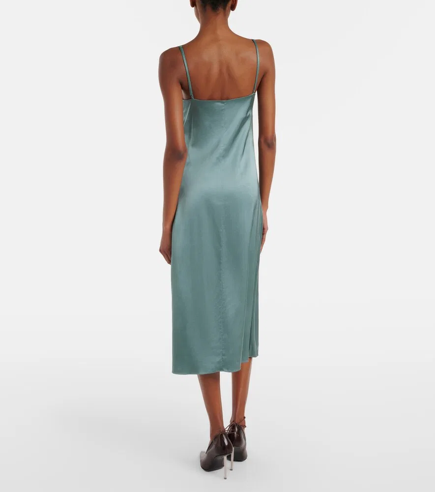 Атласное платье-комбинация с кружевной отделкой Acne Studios, зеленый — фото 3