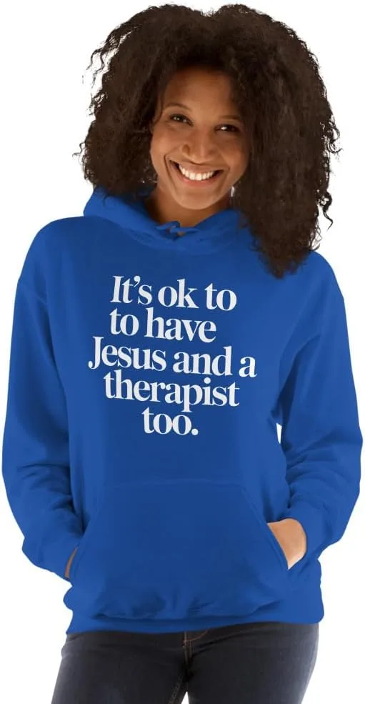 Толстовка Unisex It's Ok To Have Jesus And A Therapist Too, футболка с принтом для осведомленности о ментальном здоровье и вере Generic, Royal