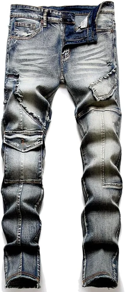 

Мужские карго джинсы с карманами, стрейч, прямые SIDUFHAOPKLL