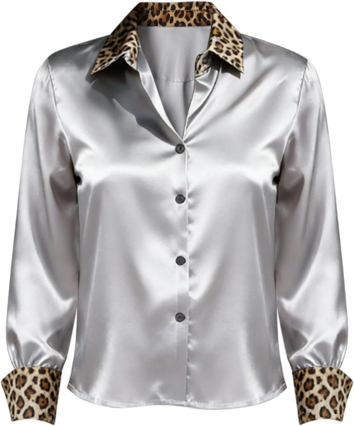 Блуза с воротником, женская, Button-Down Shirt, серый