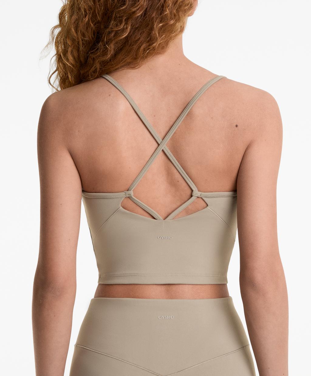 

Полиамидная майка с хлопковым ощущением на руке Oysho, цвет Khaki-Grey