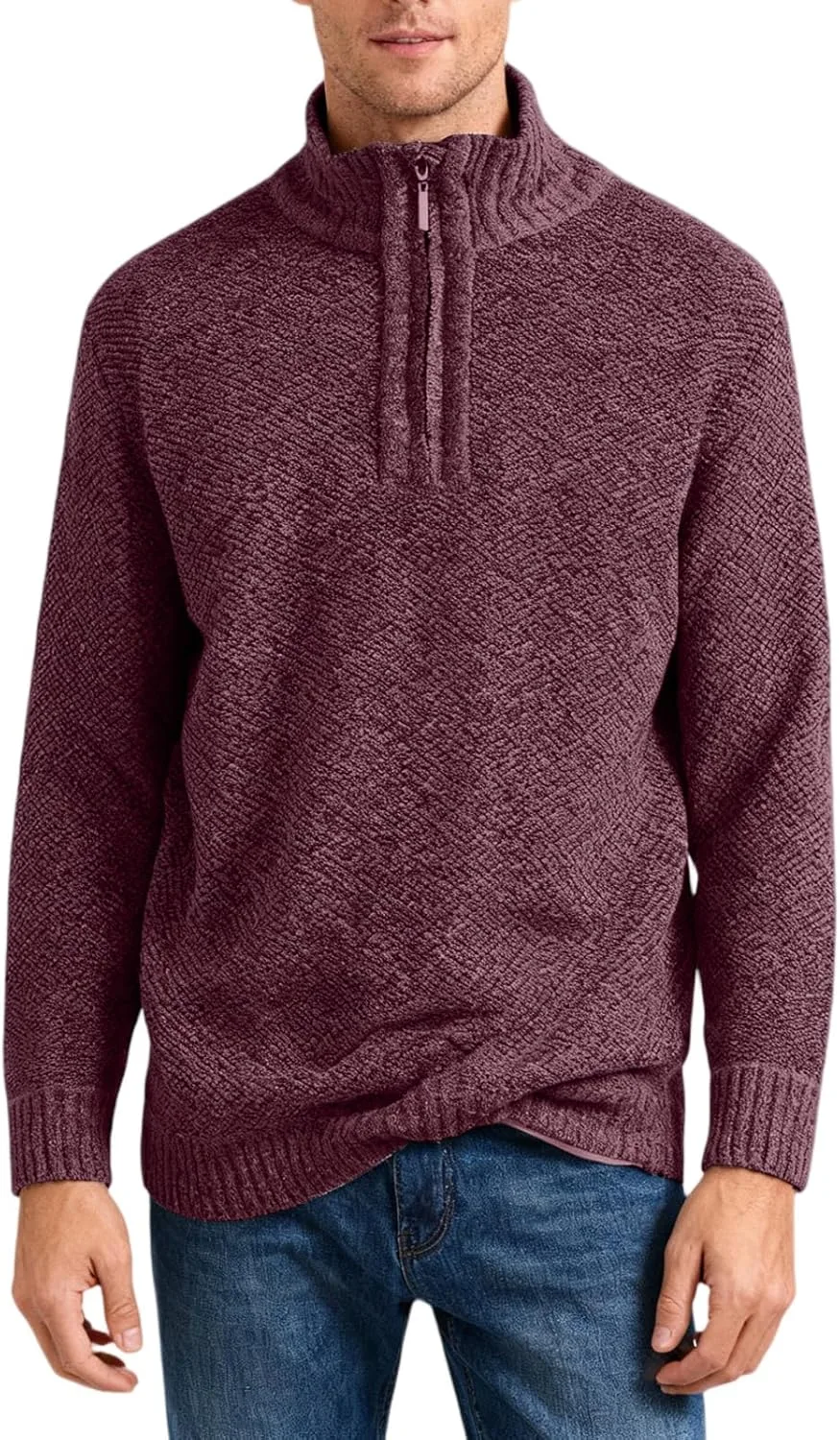 

Мужской свитер-полузип с длинным рукавом и воротником-стойкой DJFODJ