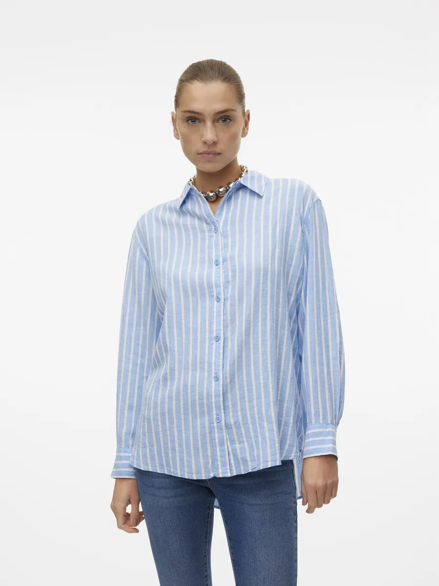 

Блузка-рубашка Vero Moda "VMLINN LINEN LS SHIRT WVN NOOS", высокое качество из льна, цвет Marina Stripes:Olga