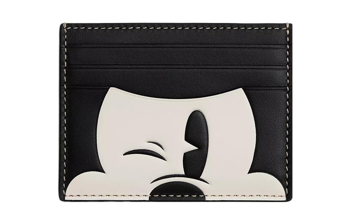 

Дисней Тонкий Чехол для Пропуска, Дисней Коллаборация Кожаный Кошелек из Телячьей Кожи, Держатель для Карт Женский Чёрный COACH