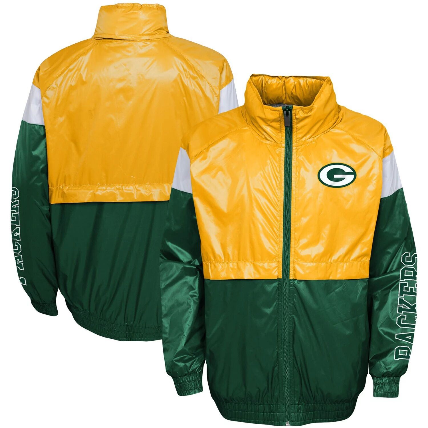 

Молодежный золотой/зеленый худи с капюшоном и ветровкой на молнии Green Bay Packers Goal Line Stance Outerstuff