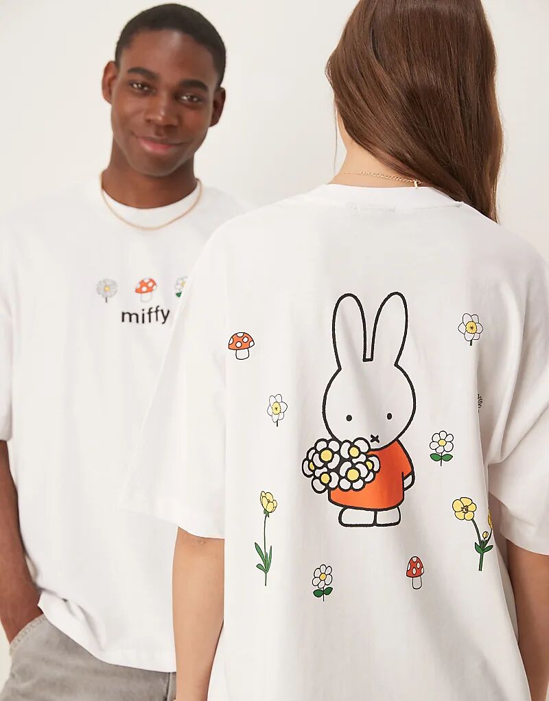 

Футболка свободного кроя унисекс ASOS DESIGN с принтом Miffy белого цвета