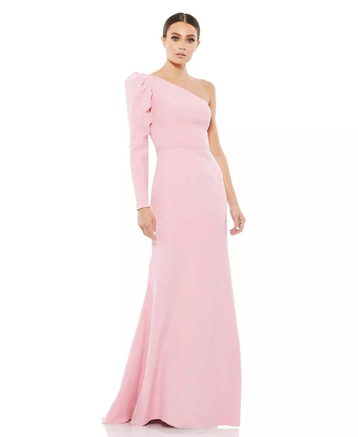 

Женское платье Ieena с одним плечом и пышными рукавами из крепа Mac Duggal, розовый