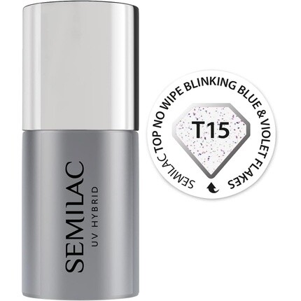 

УФ-гель-лак No Wipe Top Coat, 7 мл, мигающий синий и фиолетовый, Semilac