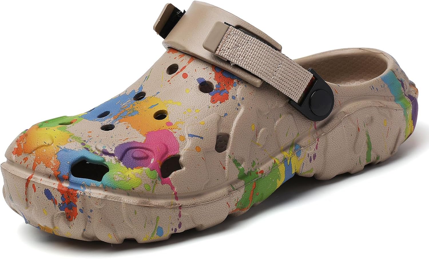 

MEIAGDT Мужчины Женщины Садовые туфли Унисекс цвета Splash Print Slip-On Комфорт Легкий EVA Mules Комфортные пляжные душевые сандалии для душа в помещении и на улице, хаки