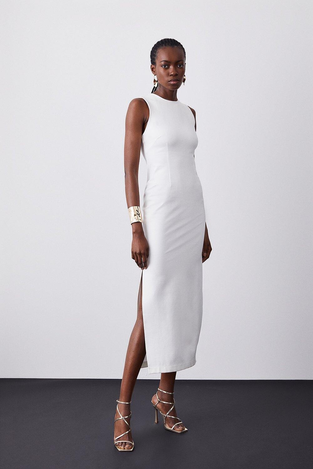 

Платье мидакси с круглым вырезом Ponte Karen Millen, белый