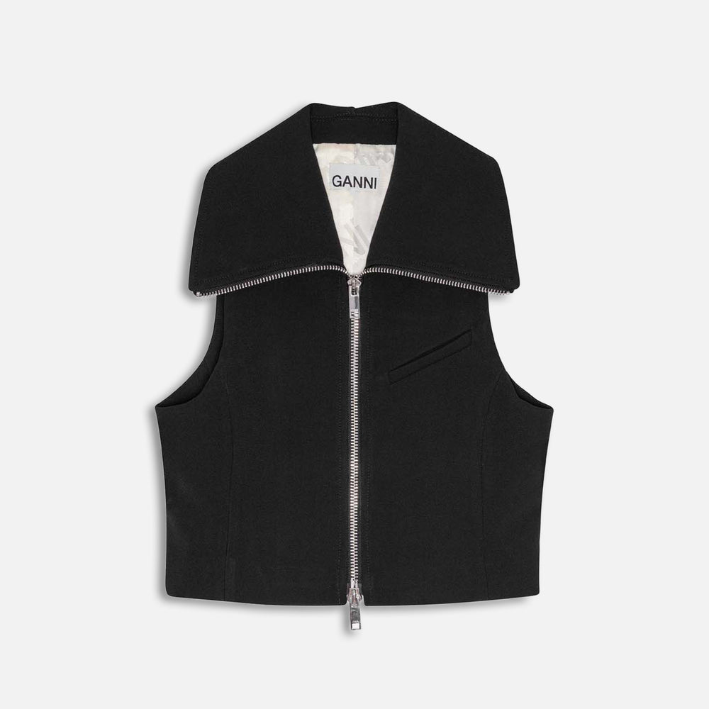 

Жилет Ganni Bonded Crepe Zip Vest, черный
