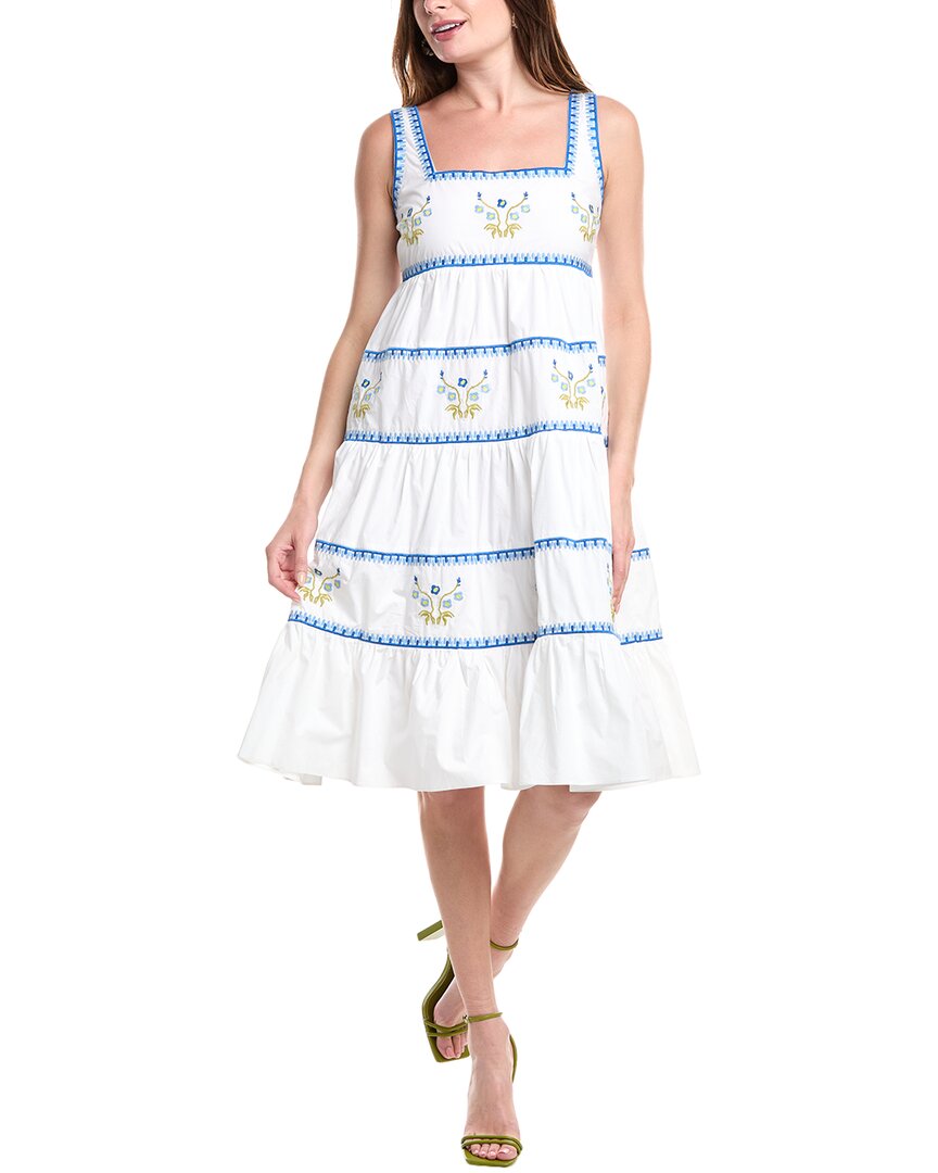 

Фабрика Англии Вышитое платье А-силуэта ярусами English Factory, белый