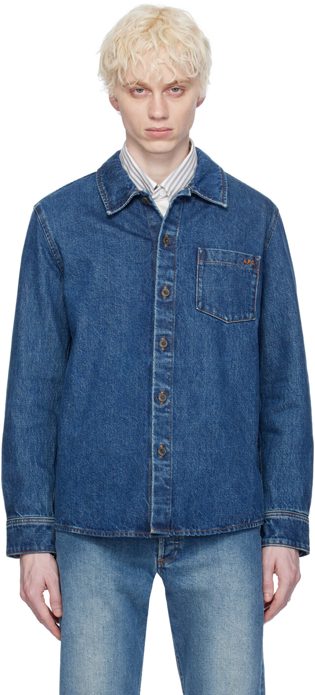 

Синяя джинсовая рубашка Vittorio Brodee Poitrine A.P.C., цвет Washed indigo