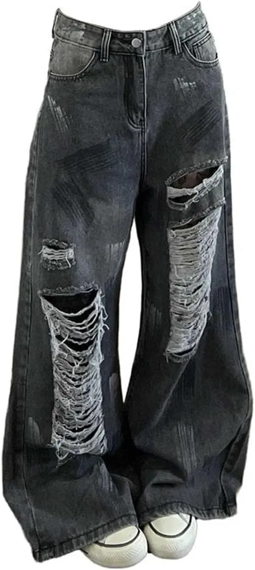Женские джинсы Mid Waist Baggy Denim Pants с Button Fly и потертостями — фото 2
