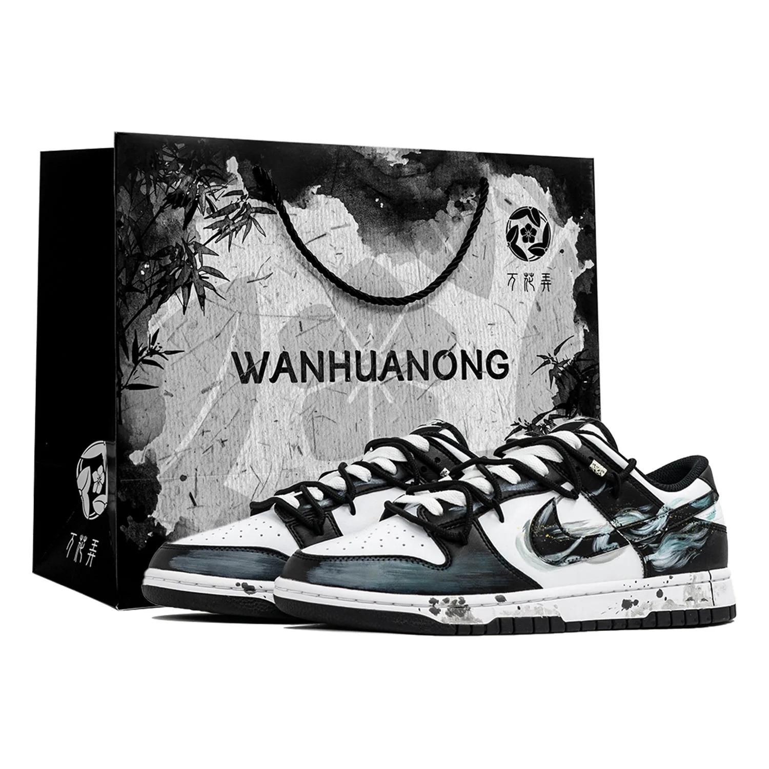 Nike Кроссовки для скейтбординга Dunk Wan Hua Nong, Mo Yan, низкие, износостойкая кожа, мужские, черно-белые