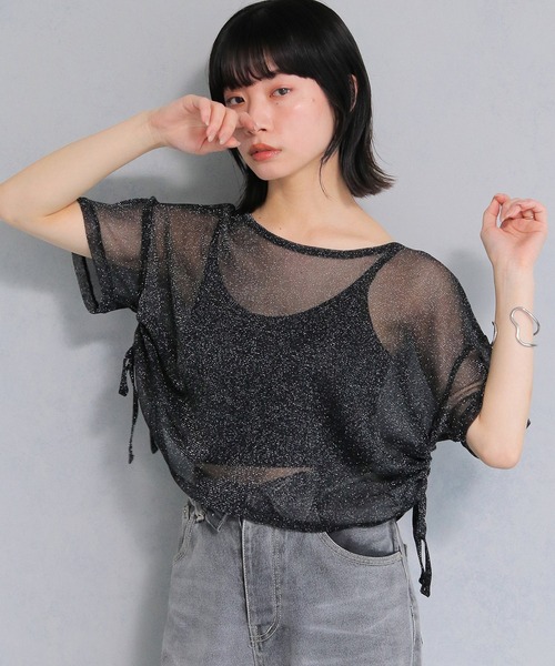 

Топ, прозрачный, с боковыми завязками, из люрекса, черный Cheriella