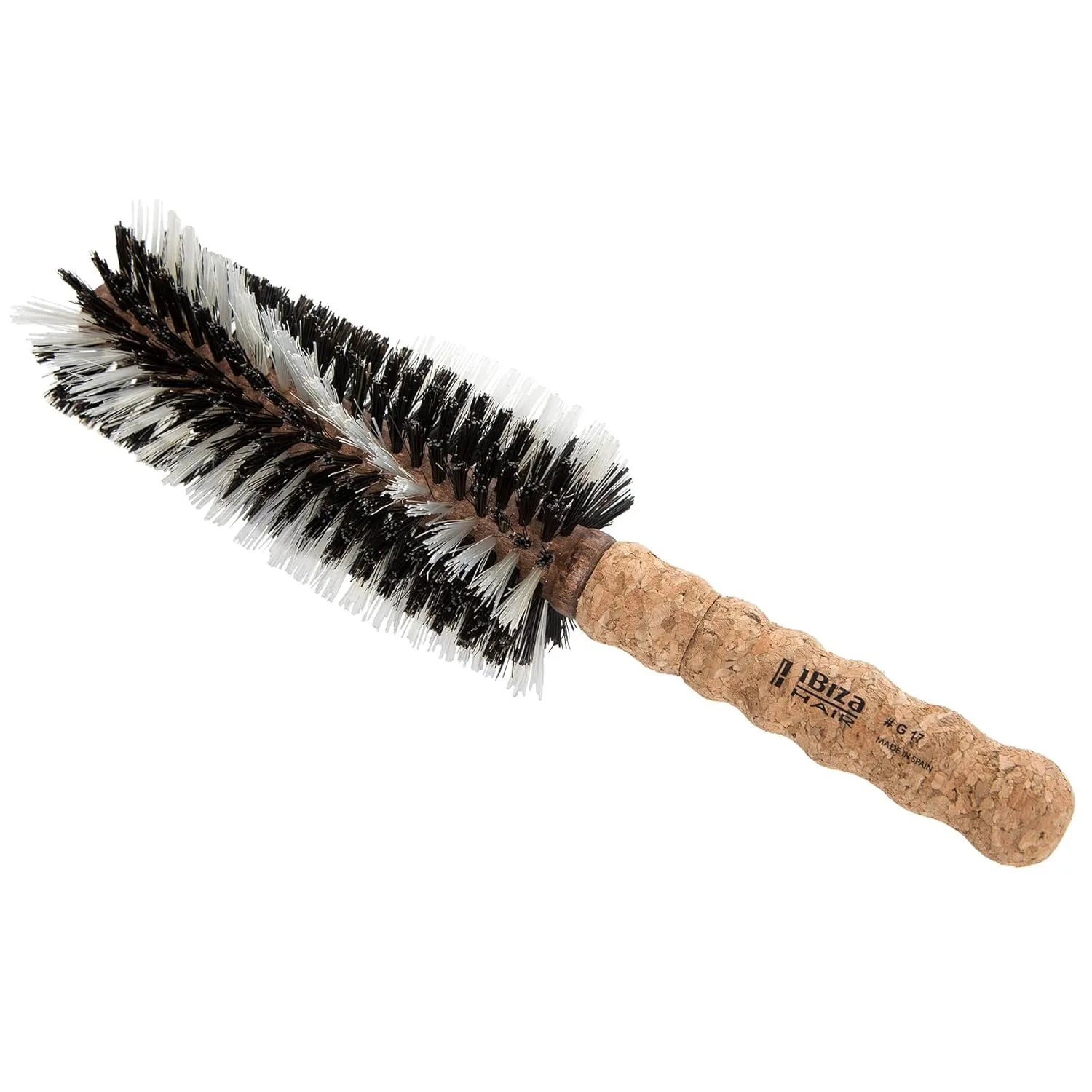 Круглая щетка Ibiza Hair Boar Bristle (G Series) с гибридной щетиной из кабана и карбонового нейлона и пробковой ручкой для блеска и текстуры G17, 65 мм