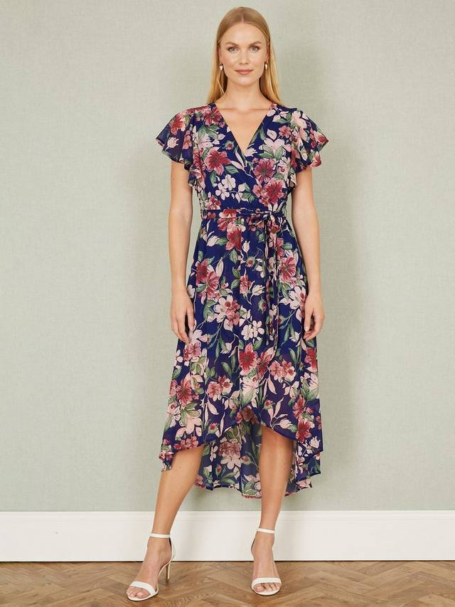 

Миди-платье с цветочной оборкой на подоле Yumi, синий