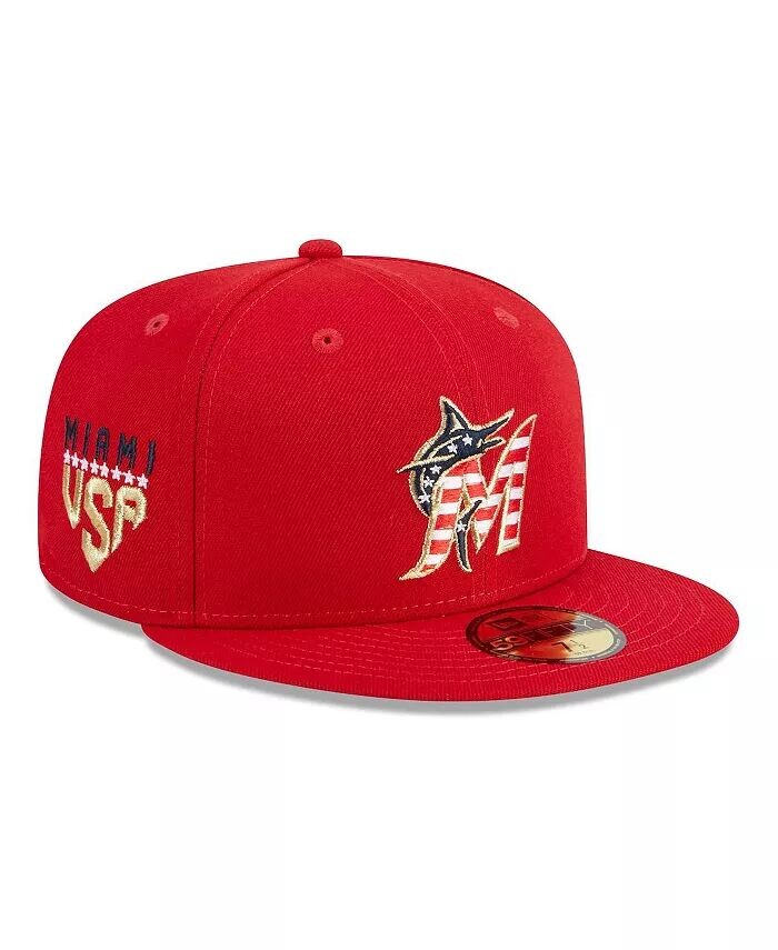 

Мужская красная бейсболка Miami Marlins 2023 Fourth of July 59FIFTY Fitted Hat New Era