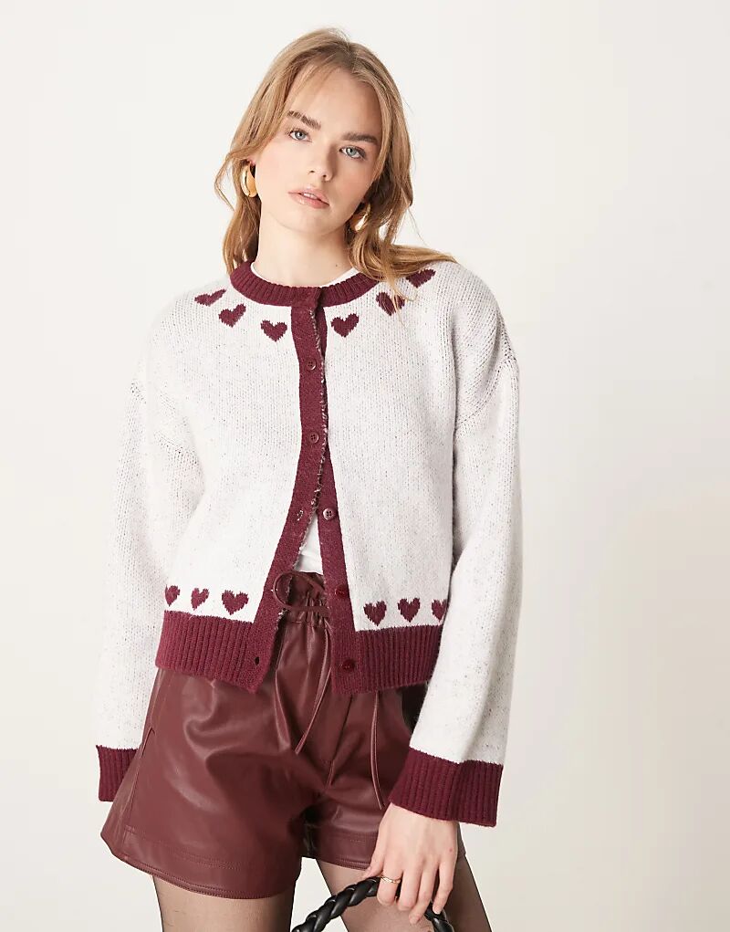 

Вязаный кардиган с сердечками кремового цвета ASOS DESIGN