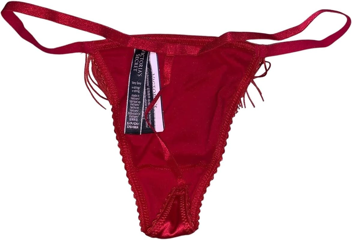 Трусики Victoria's Secret Very Sexy с бахромой, V-стринг и стразами, цвет Black, Red — фото 2