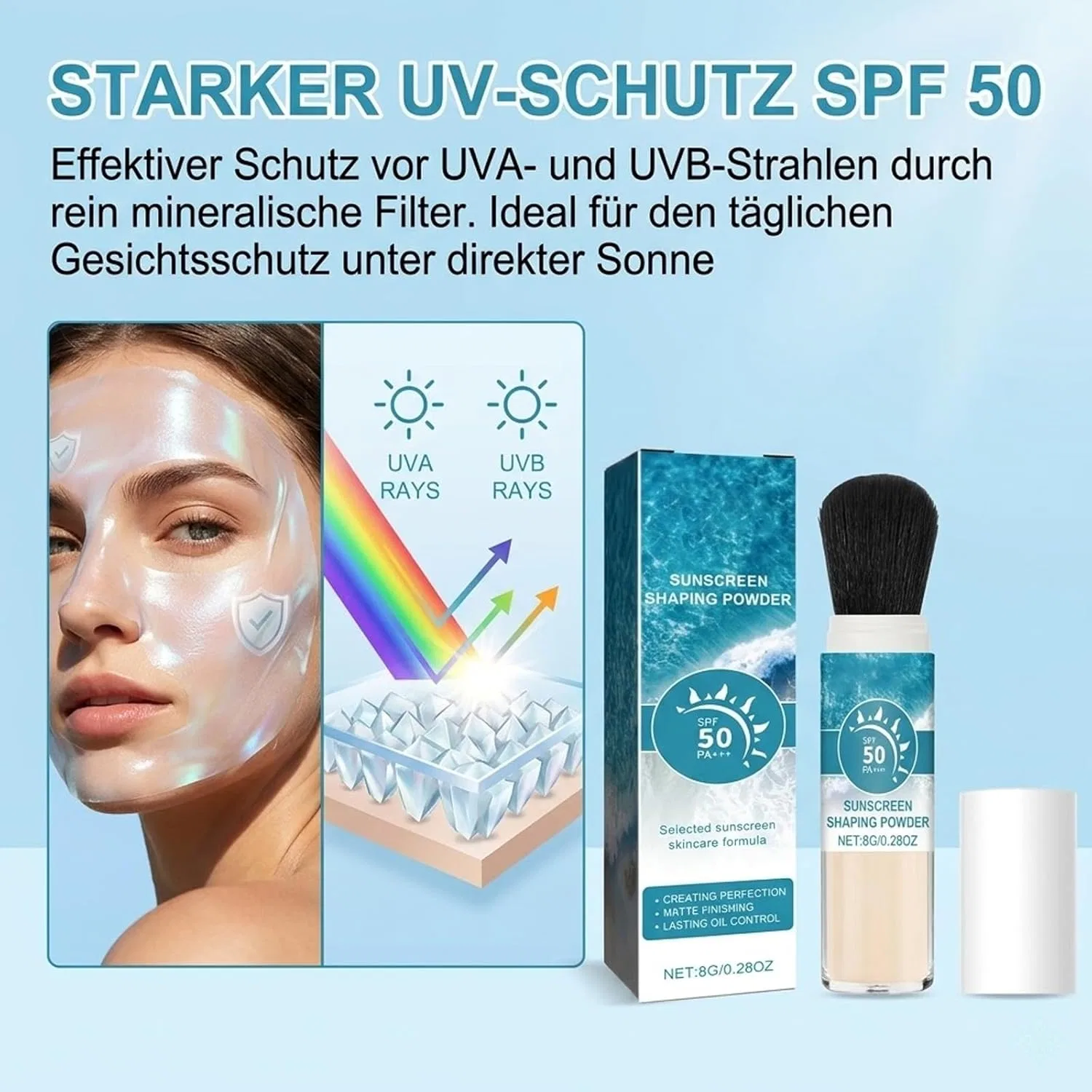 Минеральная солнцезащитная пудра SPF 50 с кистью Soleneva — фото 4