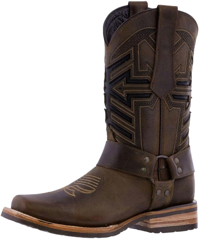 

Мужские коричневые байкерские кожаные ботинки Texas Legacy, ковбойский стиль, квадратный носок