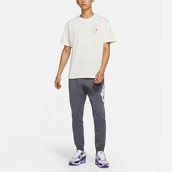 Футболка Nike Sportswear Solid Color Flowers Logo Printing Knit Casual Round Neck Short Sleeve White, мультиколор — фото 3