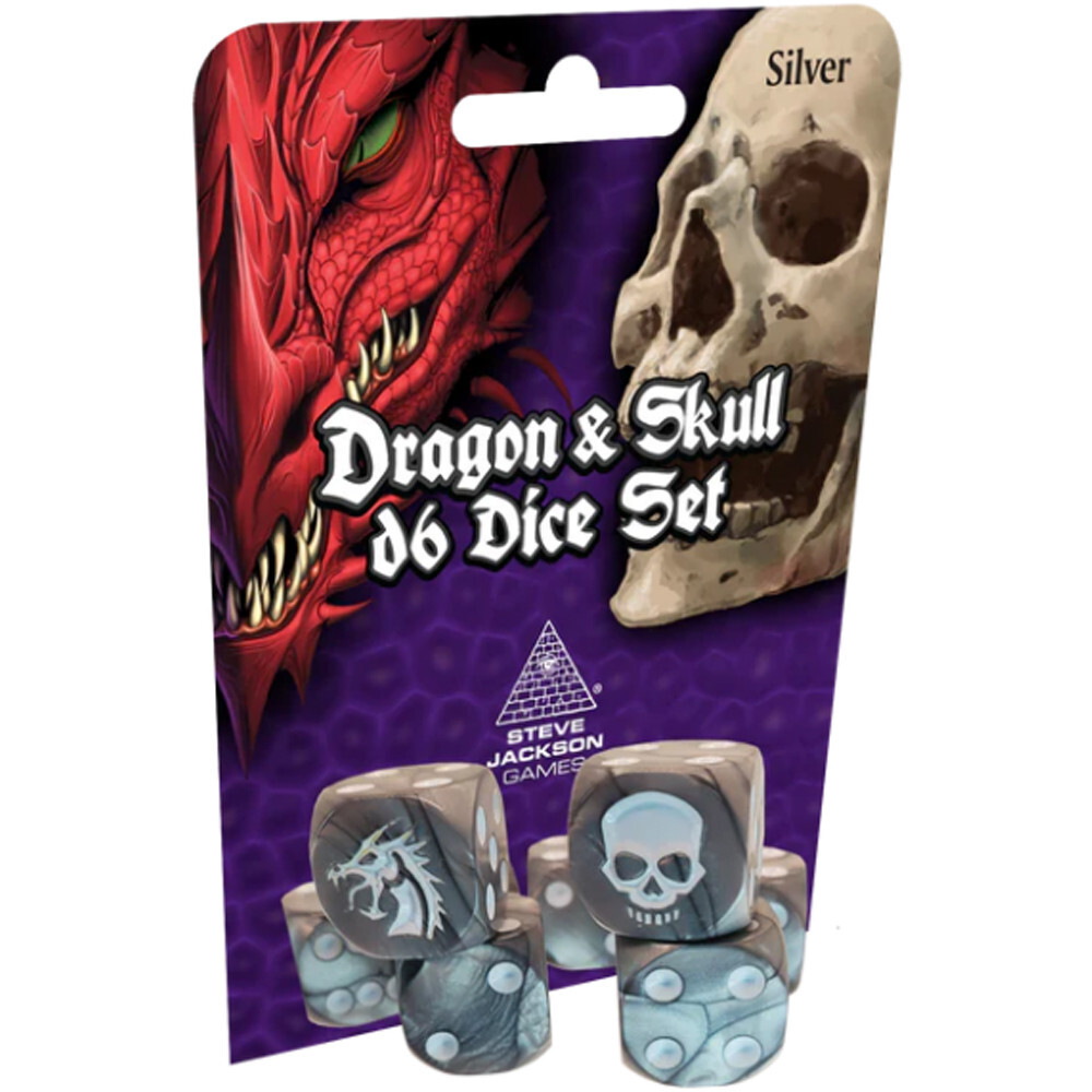 

Аксессуары Steve Jackson Games Dragon & Skull d6 Dice Set: Silver (8)