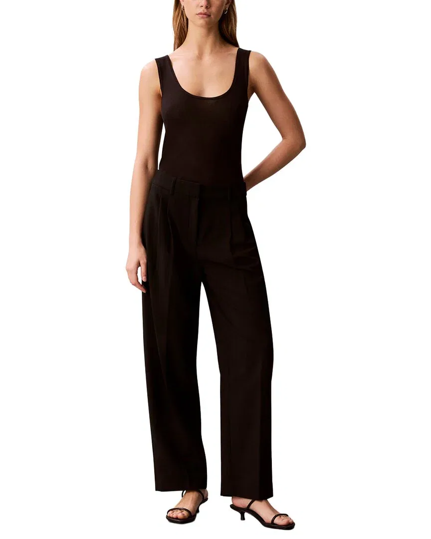Брюки Calvin Klein Smooth Stretch с широкими штанинами и складками, Black — фото 3