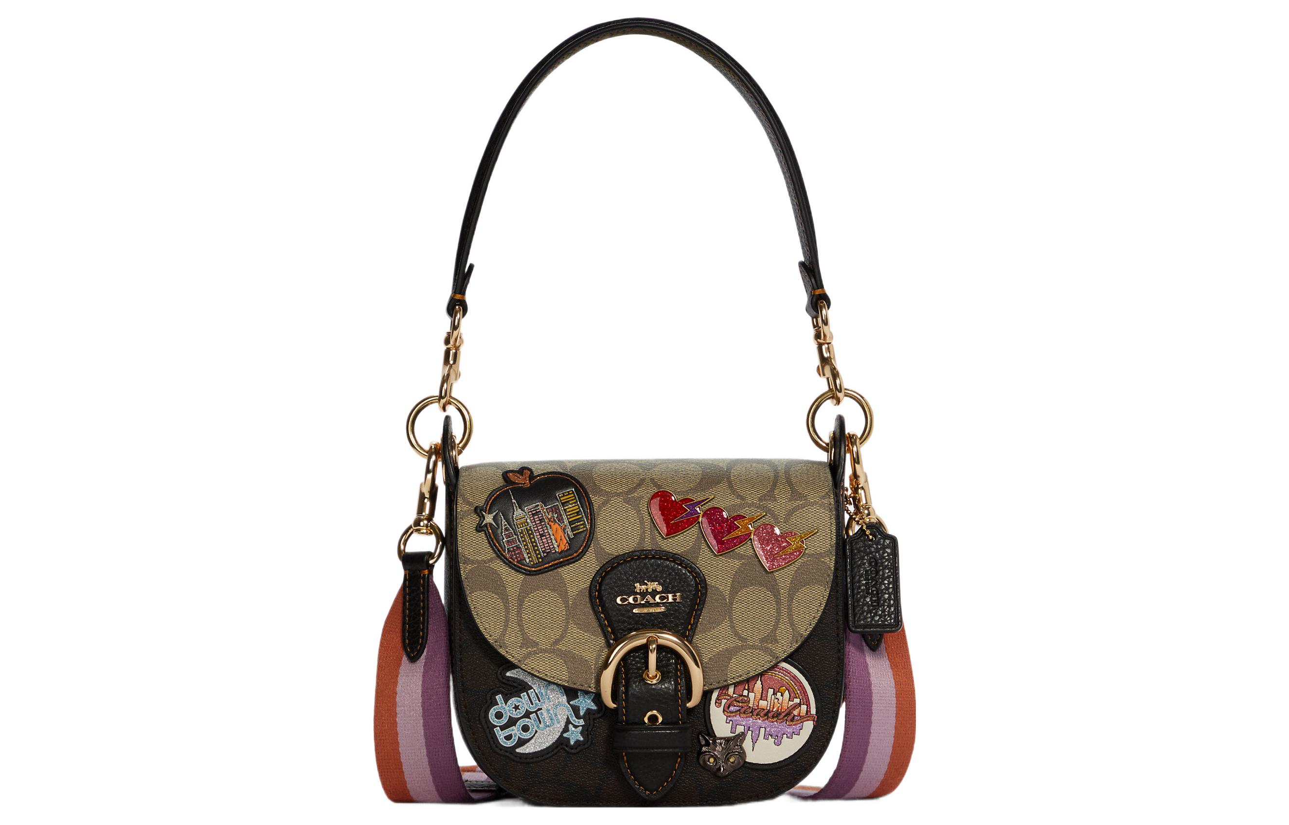 

COACH Сумка-седло Kleo Canvas с кожаной сумкой через плечо, сумка-мессенджер, женская, черного и хаки цвета