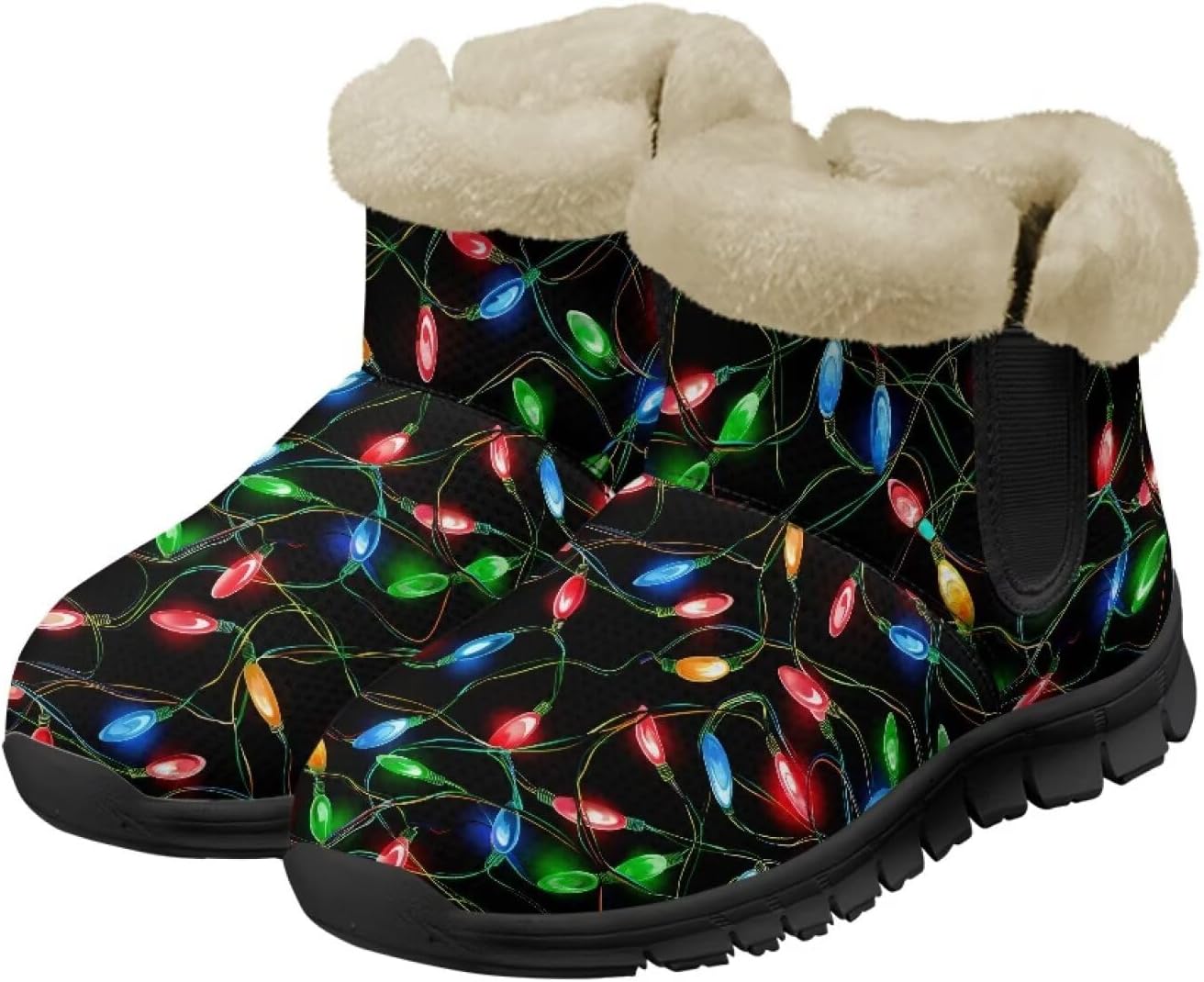 

Зимние ботинки Noprint для женщин и мужчин, снегоступы с меховой подкладкой, зимние туфли на липучке, ботильоны для прогулок на улице Noprintge, Christmas Colored Lights