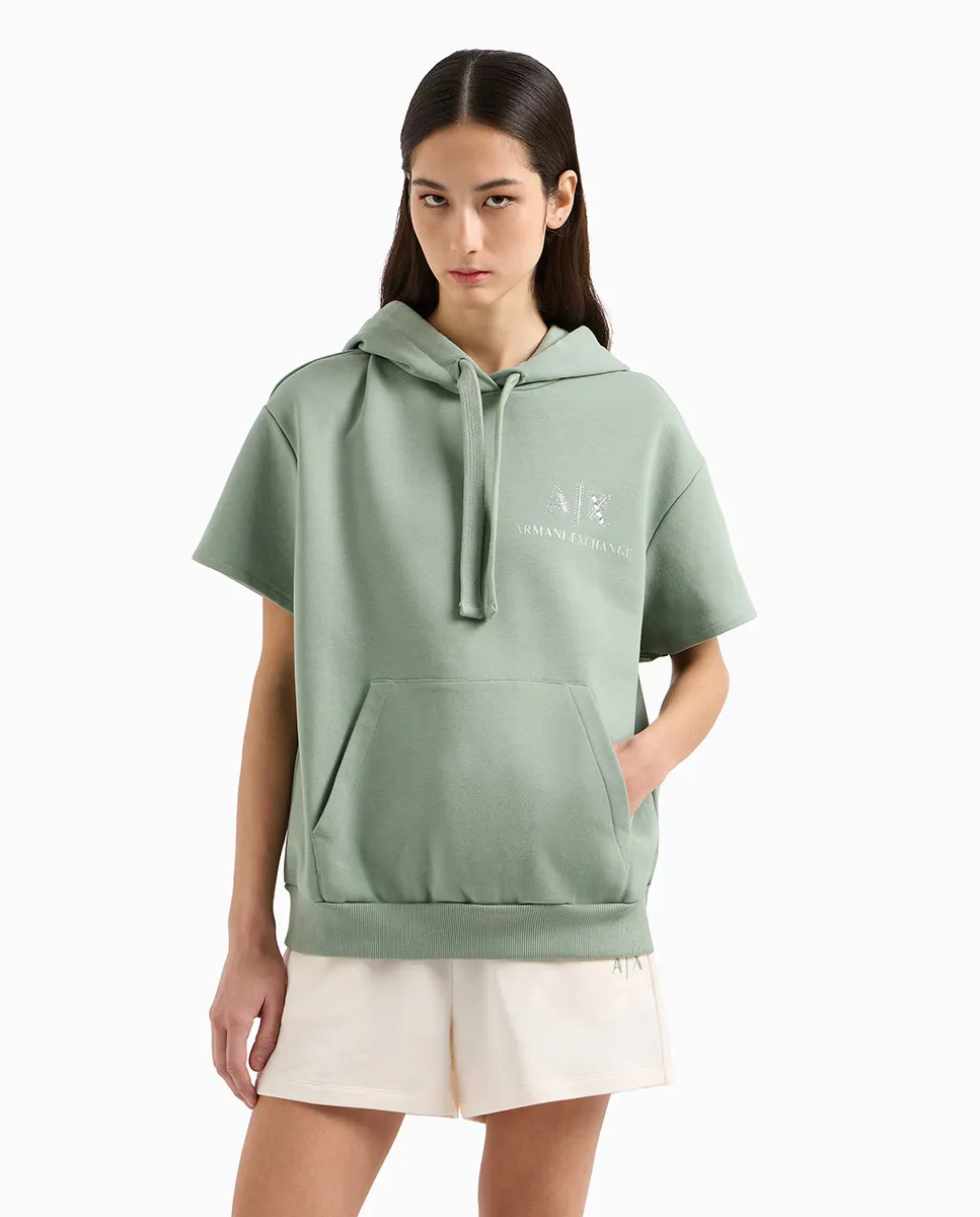 

Женская худи с капюшоном и короткими рукавами Armani Exchange, бирюзовый