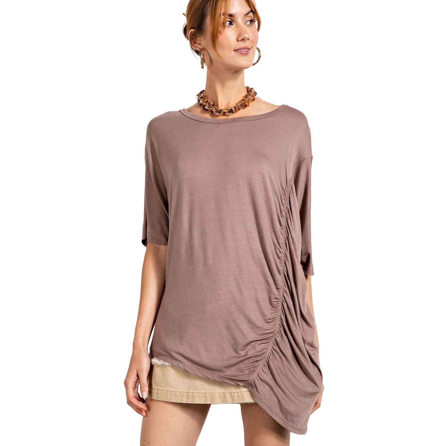 

Свободный крой и сборчатый топ FASHNZFAB, цвет mocha