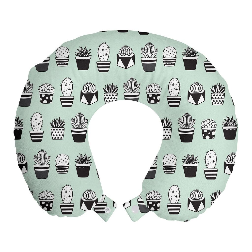 

ABAKUHAUS Дорожная подушка Cactus Подушка для шеи, мини-кактусы в горшках Geometric, дорожная вещь из пенопласта для самолета и автомобиля, 30x30 см, мятно-зеленый, антрацитовый серый
