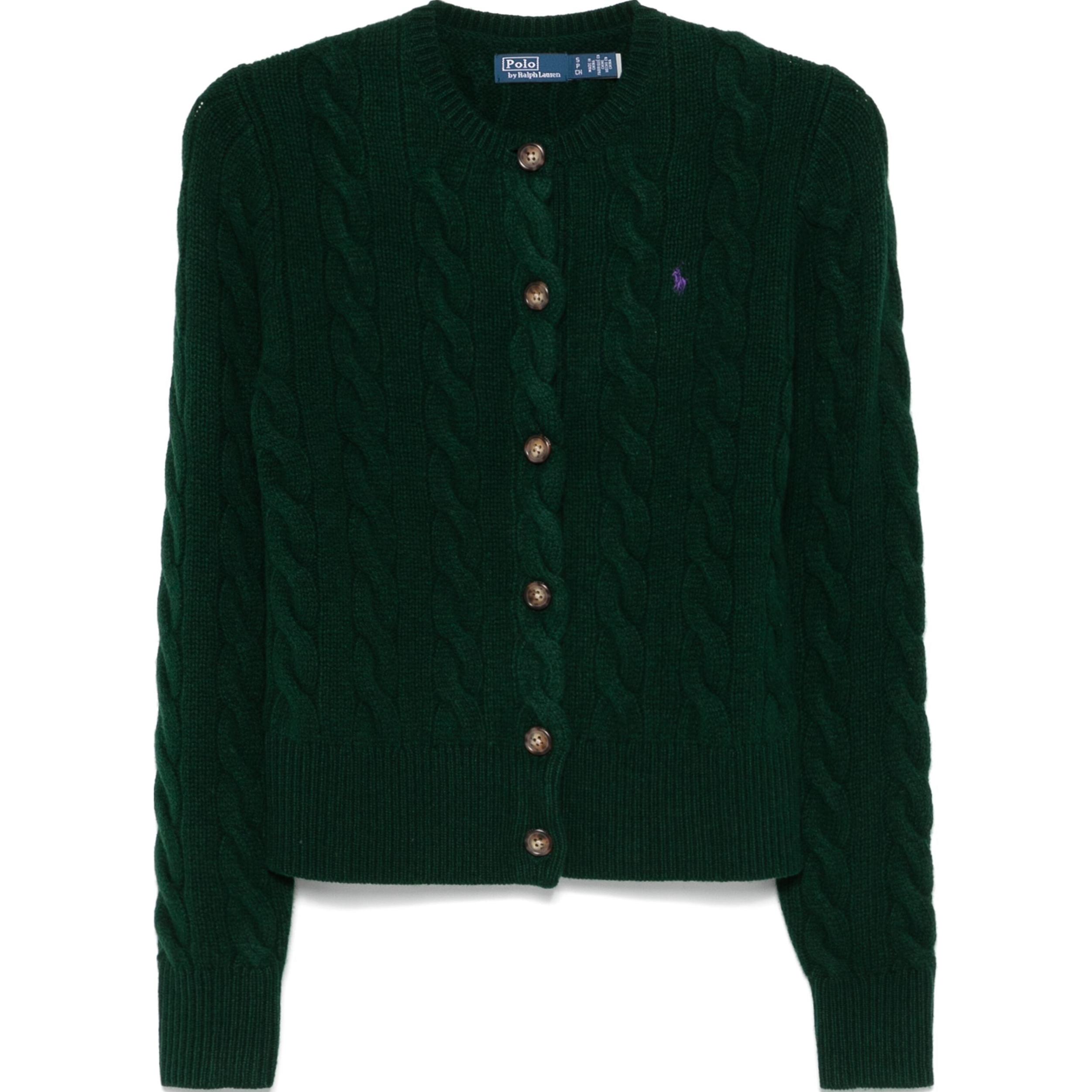 Кардиган с вышивкой пони и косой вязкой Polo Ralph Lauren, зеленый — фото 2