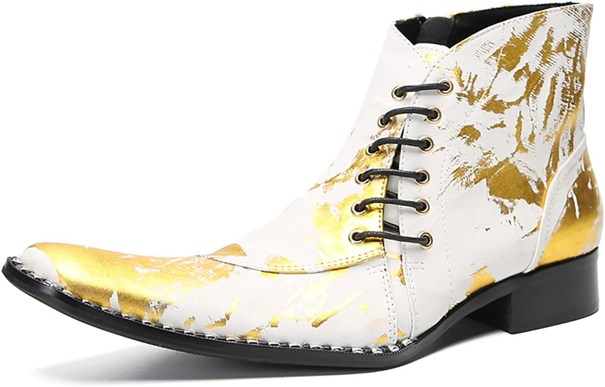 

Мужские оксфорды Santimon, повседневные туфли, сапоги из натуральной кожи, ковбойские сапоги, молния сбоку, челси, модные, для выпускного, свадьбы, смокинга, вечеринки, диско, бальные, с граффити, ботинки до щиколотки для мужчин, золотой