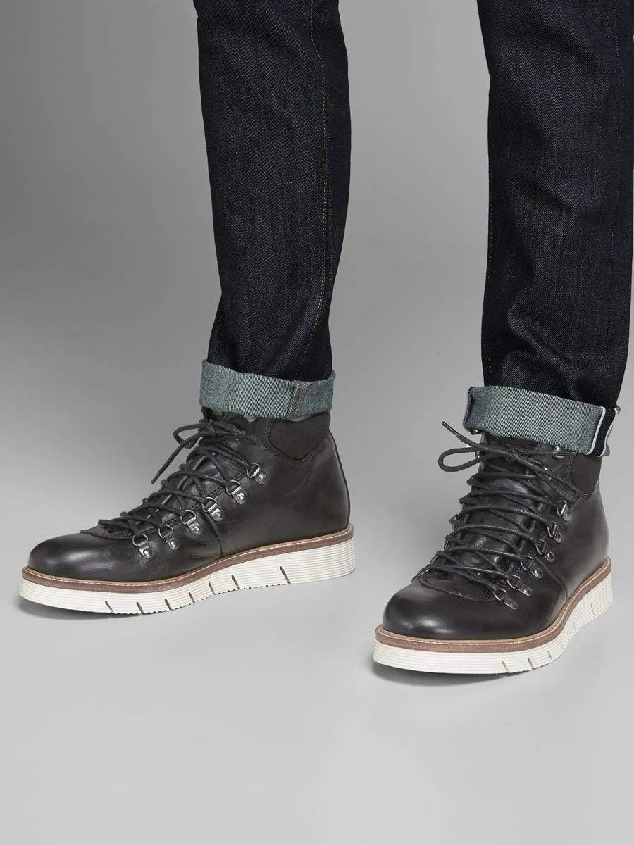 Мужские кожаные ботинки JFC Columbus антрацитового цвета от Jack & Jones — фото 2
