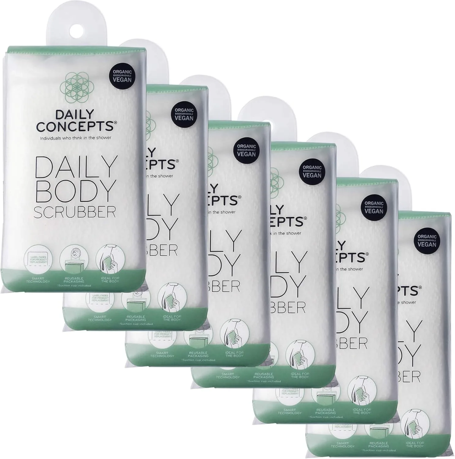DAILY CONCEPTS Daily Body Scrubber, соевый и органический хлопок, 6 шт 1 шт. (6 шт.), Natural