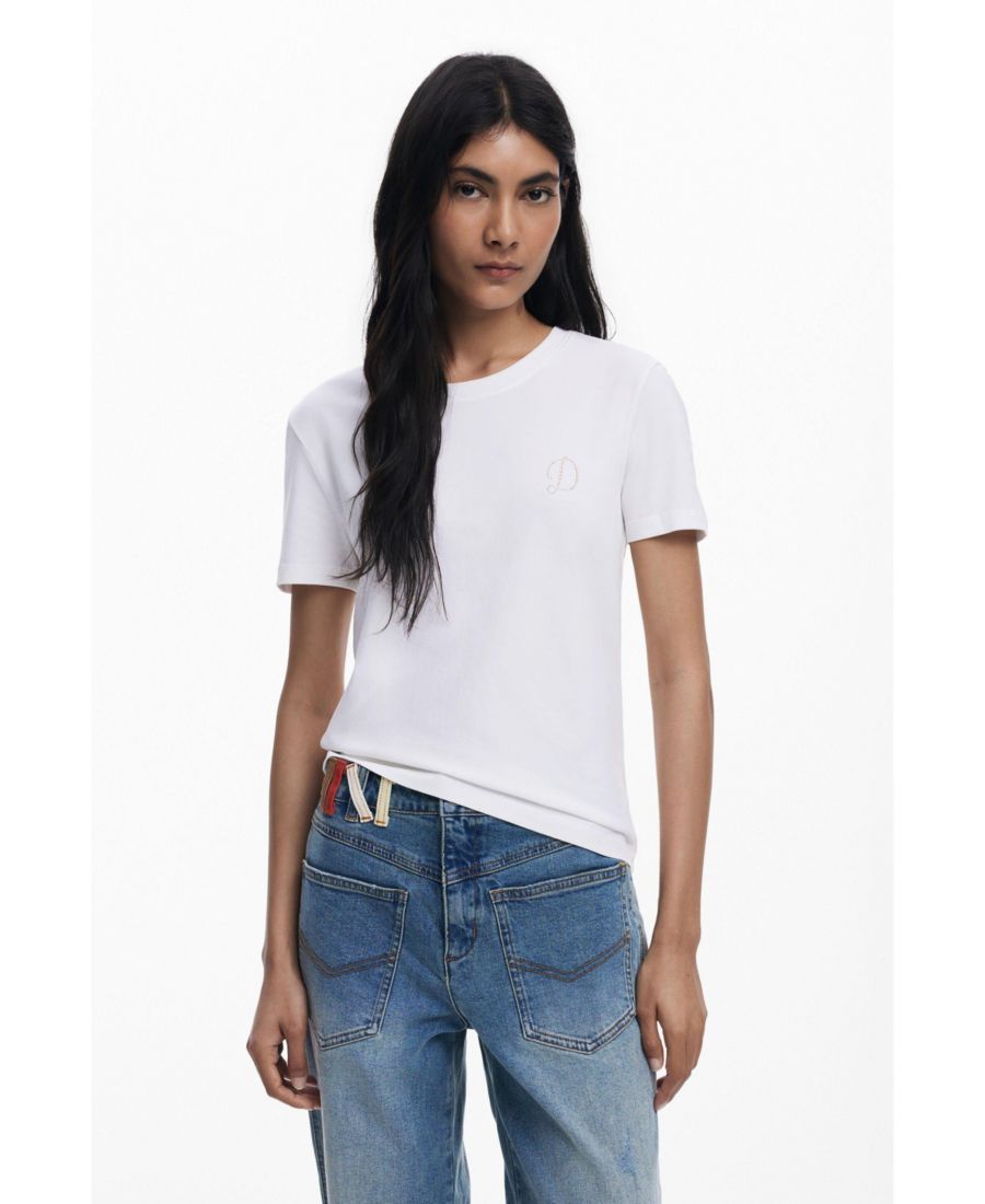 

Женская футболка со стразами "D" Desigual, White, Белый, Женская футболка со стразами "D" Desigual, White