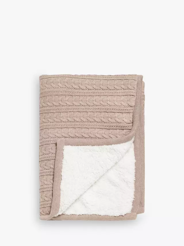 

Плед John Lewis Kids' Cable Knit Sherpa Fleece, цвет linen/sand