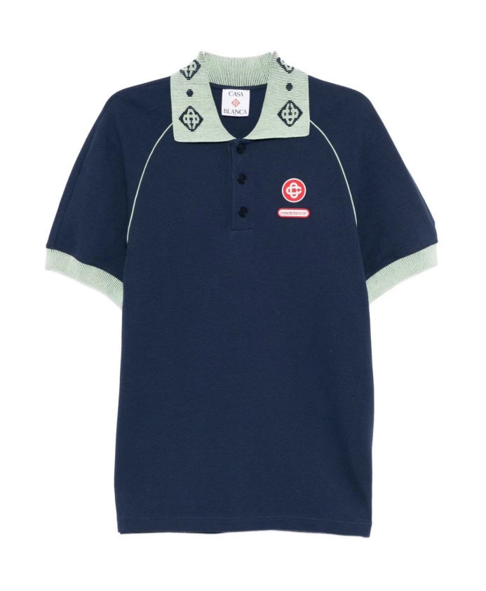 

Синяя рубашка-поло с рукавами реглан и логотипом. Casablanca, синий