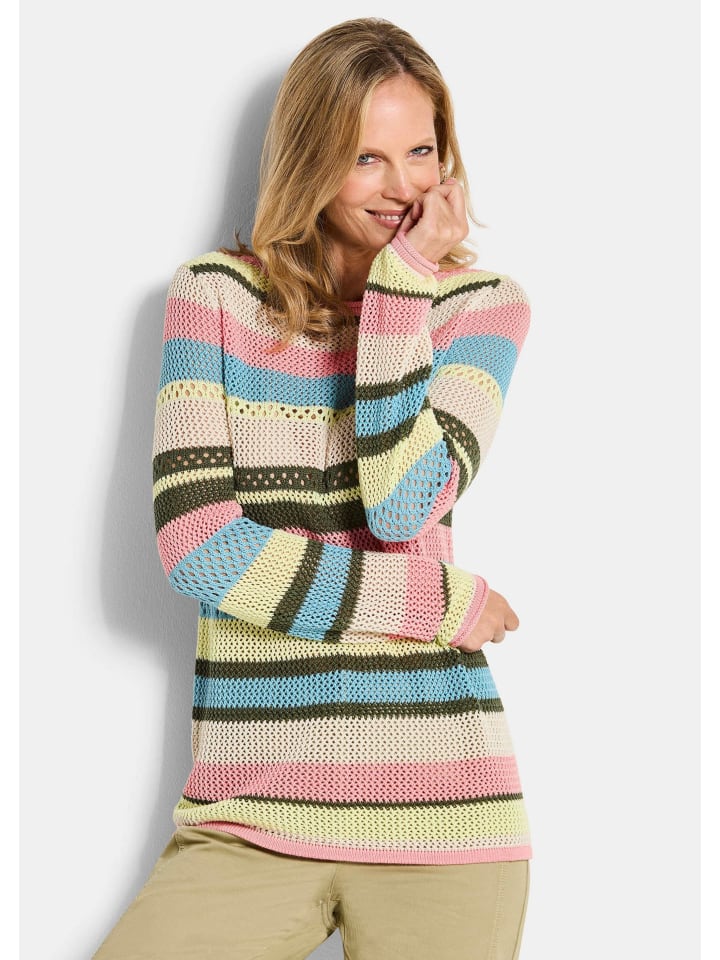 

GOLDNER Вязаный свитер, полосатый свитер с ажурным узором, разноцветный/с рисунком