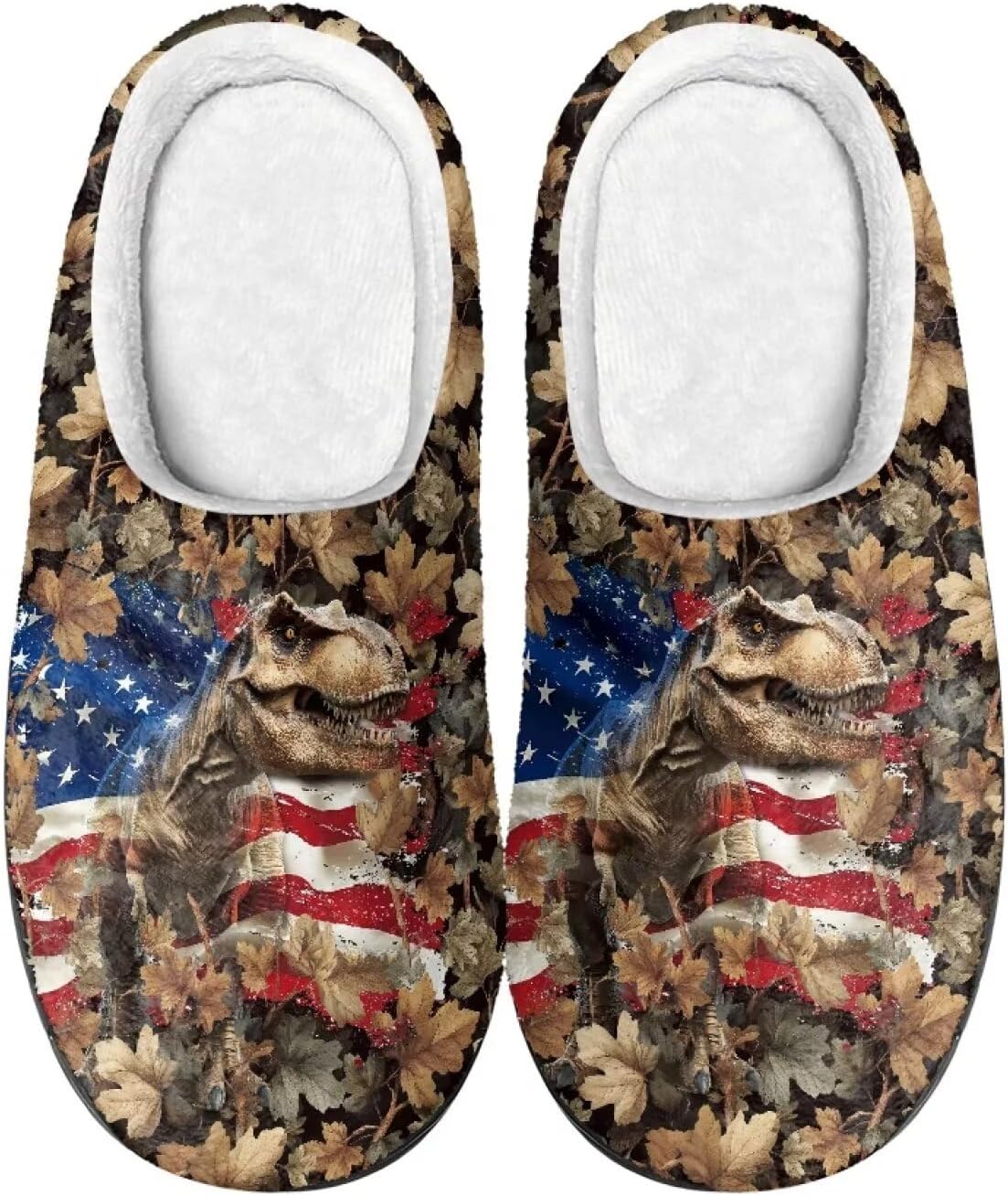 

Домашние тапочки DISNIMO для мужчин, для использования в помещении и на улице, с противоскользящей подошвой, легкие, Dinosaur American Flag Camo