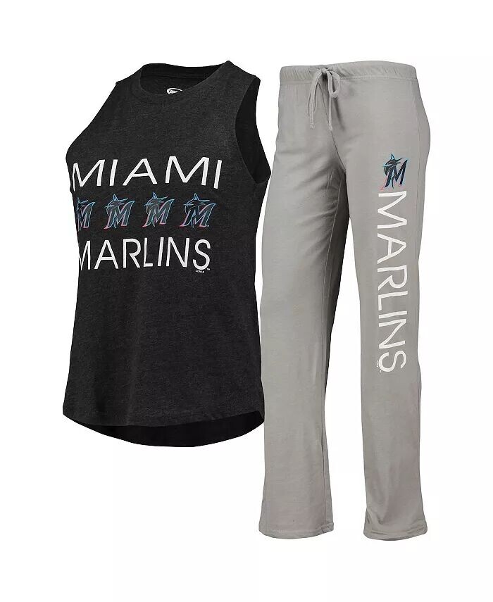 

Женский серый, черный Miami Marlins Meter Muscle майка и штаны комплект для сна Concepts Sport