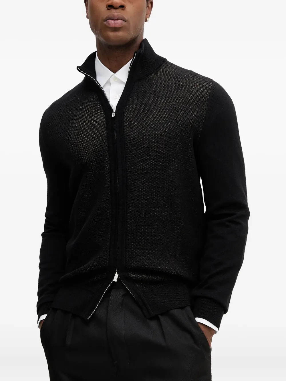 

Кардиган на молнии с высоким воротником BOSS, черный