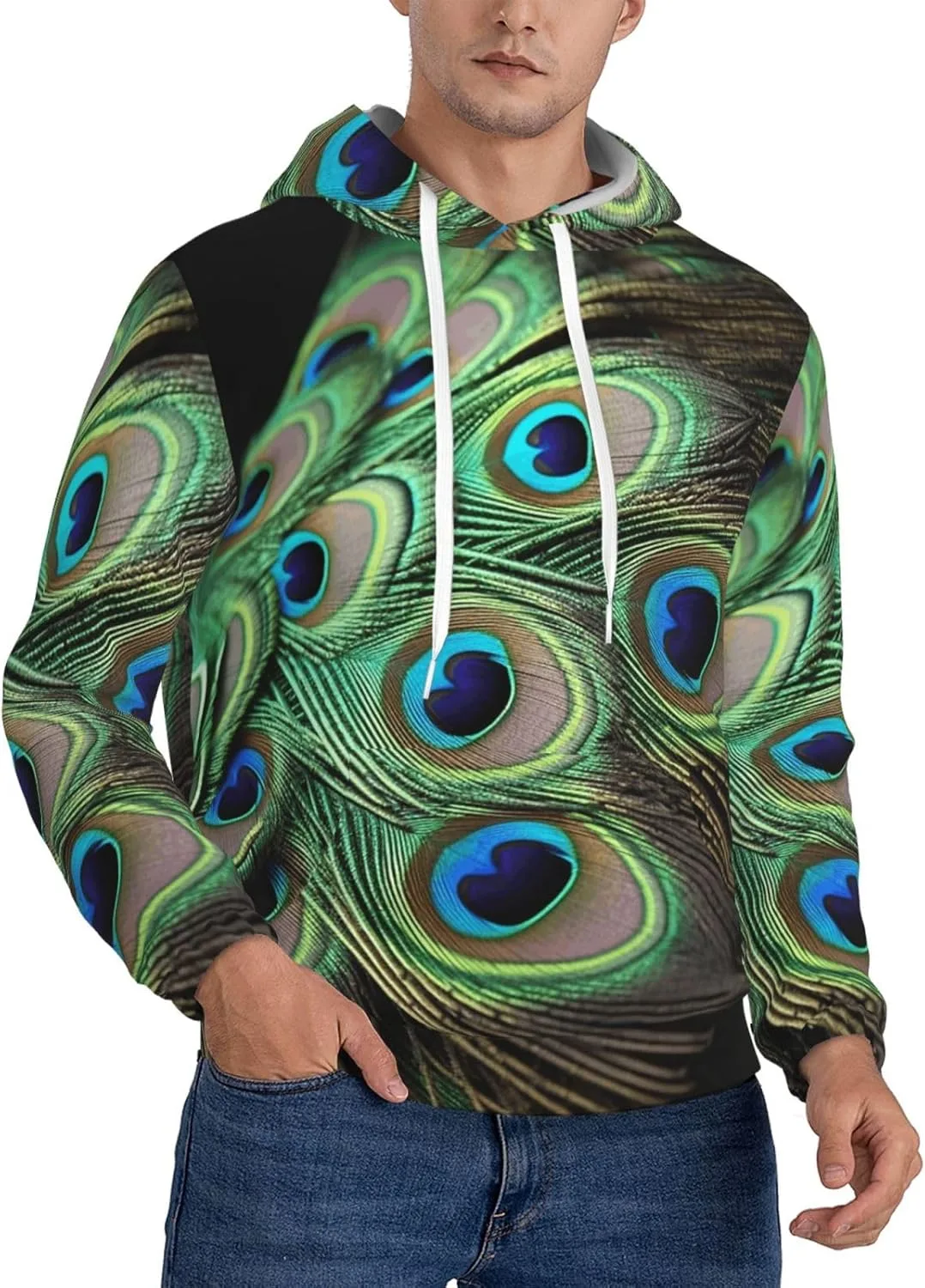 

Мужской худи с капюшоном Green Peacock Feather, мягкий, ветрозащитный, с карманом SDTYKHJ