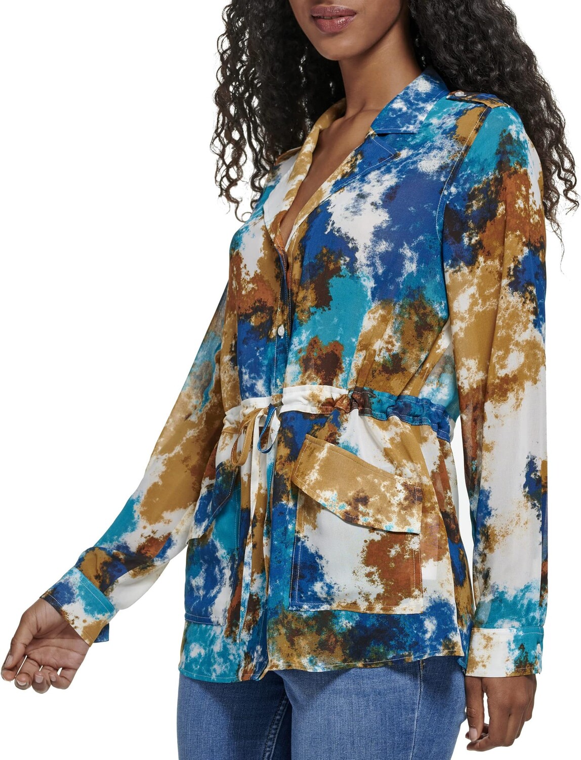 

Туника Calvin Klein Long Sleeve Tunic with Drawstring, цвет Luggage Multi