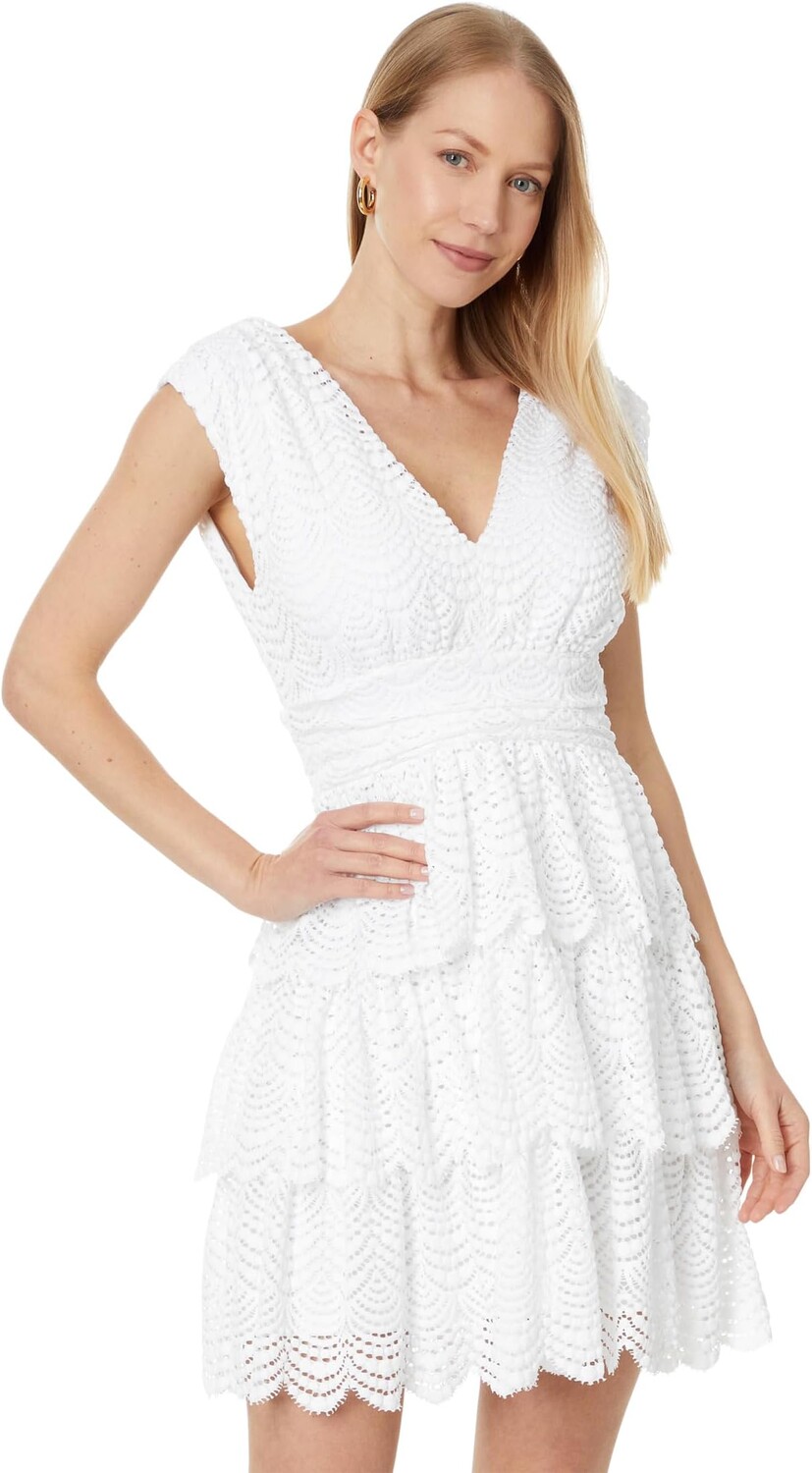 

Платье Lilly Pulitzer Faye V-Neck Lace Ruffle Dress, цвет Resort White Scalloped Shell Lace